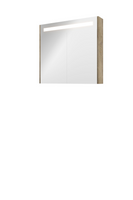 Proline Premium spiegelkast met spiegels aan binnen- en buitenzijde, geïntegreerde LED-verlichting en 2 deuren 80 x 60 x 14 cm, raw oak
