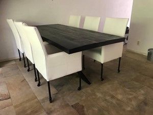 Set van 6 leren eetkamerstoelen - met wieltjes en hoge rug - wit leer - Echt leer, Modern, ontdek de vele Leersoorten en Kleuren bij ShopX