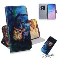 Olieverf uil patroon gekleurde tekening horizontale Flip lederen case voor Galaxy S10 met houder & card slots & portemonnee
