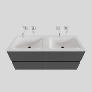 Badkamermeubel Solid Surface BWS Oslo 120x46 cm Dubbel Mat Antraciet 4 Laden (0 kraangaten)