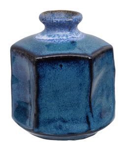Handgemaakte Keramische Vaas - Blauw Hoekig Design - 8.5 x 9cm