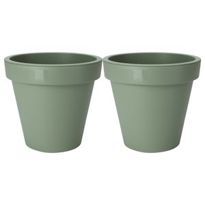 Plantenpot/bloempot - 2x - Tuin buiten - kunststof - groen - D25 cm