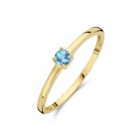 14k Geelgouden Ring December Blauw Topaas Geboortesteen 3mm