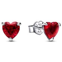 Pandora 292549C01 Oorknoppen Red Heart zilver-kristal rood - thumbnail