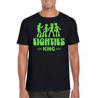 Verkleed T-shirt voor heren - eighties king - zwart/groen - jaren 80/80s - carnaval - thumbnail