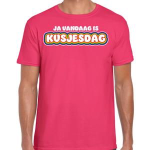 Gay Pride T-shirt voor heren - roze - kusjesdag - regenboog - LHBTI