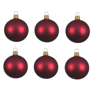 Decoris kerstballen - 6x - donkerrood - 8 cm - glas - mat - velvet - kerstversiering