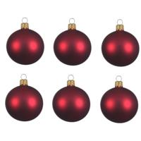 Decoris kerstballen - 6x - donkerrood - 8 cm - glas - mat - velvet - kerstversiering