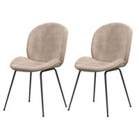 Set van 2 Fluwelen Eetkamerstoelen met Metalen Onderstel Moderne Gestoffeerde Vrijetijdsstoel Bijzetstoel voor Eetkamer Woonkamer
