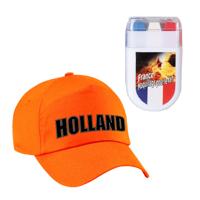 Koningsdag en supporters feest petje - oranje - Holland - Met vlag schminkstift