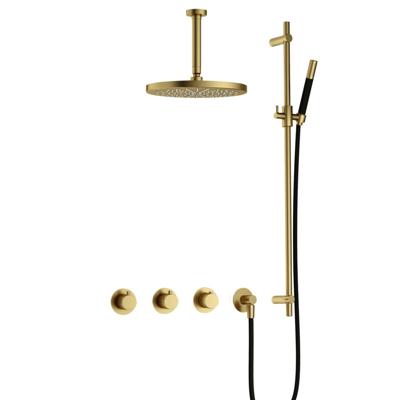 Hotbath Cobber - CB7067 - Inbouw Regendoucheset - Geborsteld Messing PVD - 2 Stopkranen - Thermostatisch - Plafondbuis 15 cm - Hoofddouche 300 mm - Staafhanddouche - Glijstang 900 mm - met M106 - Waterbesparend