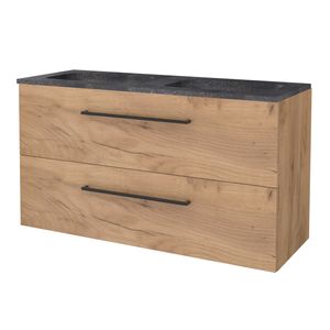 Badmeubelset BWS Salt 120x46cm Met Grepen 2 Lades Met Wastafel Hardsteen 2 Kraangaten Whisky Oak