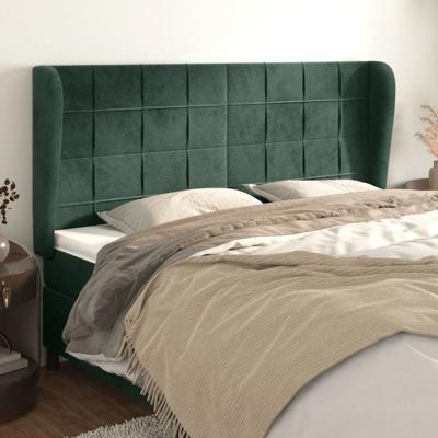 Hoofdbord met randen 163x23x118/128 cm fluweel donkergroen