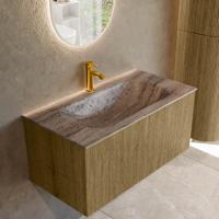 Badmeubel Mondiaz Kurve-Dlux | 90 cm | Meubelkleur Dusk | Wastafelkleur Oza | Solid surface | Wasbak midden spoelbak | 1 kraangat