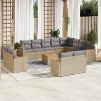 13-delige Loungeset met kussens poly rattan beige