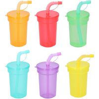 6x drinkbekers met deksel en rietje - kunststof - 387 ml - 12 x 8 cm