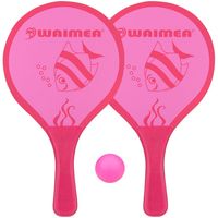 Houten beachball set roze met vissen print - thumbnail