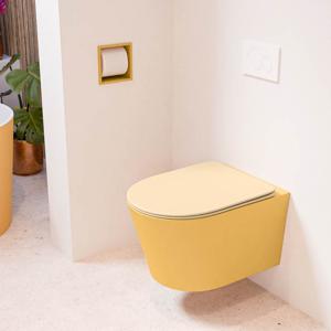 Wandcloset Mondiaz Lavie | Zonder spoelrand | Incl.Toiletzitting-Sand | Keramiek | Ocher (geel)