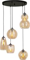 Masterlight Vide hanglampQuinto 5 Ø 50cm 5-lichts zwart met amber glas - 2262-05-50-5-14-1236