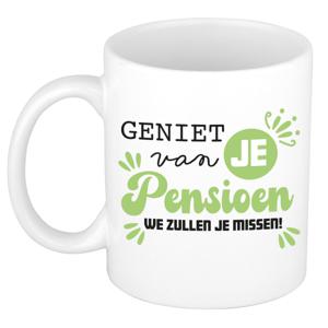 Bellatio Decorations Cadeau mok voor collega - afscheid/pensioen - groen/wit - keramiek - 300 ml   -