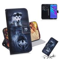 Wolf en hond patroon gekleurde tekening horizontale Flip lederen case voor Huawei Y6 (2019) met houder & card slots & portemonnee