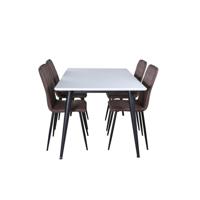 Jimmy150 eethoek eetkamertafel uitschuifbare tafel lengte cm 150 / 240 wit en 4 Windu Lyx eetkamerstal bruin.
