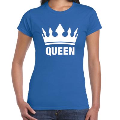 Koningsdag T-shirt voor dames - Queen - kroon - blauw - feestkleding