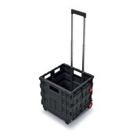 Boodschappen trolley met opvouwbare krat - zwart - kunststof - 25 Liter - 40 x 37 x 96 cm