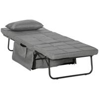 HOMCOM 4-in-1 opklapbed fauteuil voetenbank ligstoel 5-laags in hoogte verstelbaar grijs