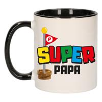 Cadeau koffie/thee mok voor papa - zwart - super papa - keramiek - 300 ml - Vaderdag   -