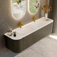 Badmeubel Mondiaz Kurve-Dlux | 170 cm cm | Meubelkleur Shadow | Wastafelkleur Opalo | Solid surface | Wasbak beiden zijden spoelbak | 2 kraangaten