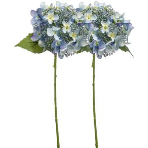 Kunstbloem hortensia tak - 2x - 50 cm - licht blauw - kunst zijdebloem - Hydrangea - decoratie bloem