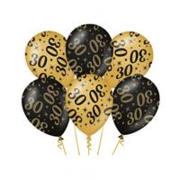 30 jaar verjaardag feest ballonnen - 12x stuks - zwart/goud - leeftijd - 30 cm - versiering