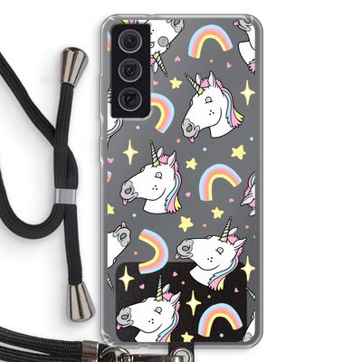 Rainbow Unicorn: Samsung Galaxy S21 FE Transparant Hoesje met koord