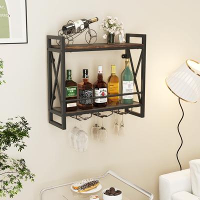 Wandgemonteerd Wijnrek Industrieel Flessenrek met 2 Legplanken 3 Glashouders Hangend wijnrek voor Thuis Bar Keuken Restaurant