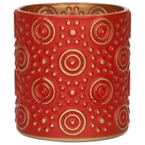 Luxe theelichthouder/kaarsenhouder - rood/goud - glas - D7 x H8 cm