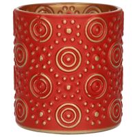 Luxe theelichthouder/kaarsenhouder - rood/goud - glas - D7 x H8 cm