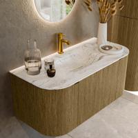 Badmeubel Mondiaz Kurve-Dlux | 100 cm cm | Meubelkleur Dusk | Wastafelkleur Glace | Solid surface | Wasbak midden spoelbak | 1 kraangat