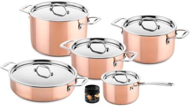 DUCQ Pannenset - Kookpan ø 20, 20, 24 cm & Steelpan ø 16 cm & Braadpan ø 28 cm + Deksels - Inductie - Koper - 5 Delig