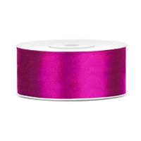 1x Hobby/decoratie fuchsia roze satijnen sierlint 2,5 cm/25 mm x 25 meter - thumbnail