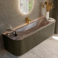 Badmeubel Mondiaz Kurve-Dlux | 150 cm | Meubelkleur Shadow | Wastafelkleur Oza | Solid surface | Wasbak midden spoelbak | 1 kraangat