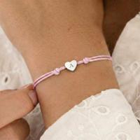 Gepersonaliseerde koord armband - Roze - Zilver hartje