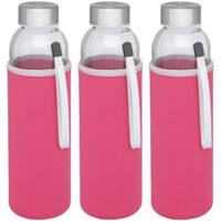 Glazen waterfles/drinkfles - 6x stuks - softshell bescherm hoes roze - 500 ml - Sportfles - Bidon