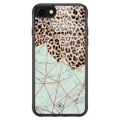 iPhone 8/7 glazen hardcase - Luipaard marmer mint