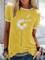 Round neck casual daisy printed short-sleeved T-shirt - thumbnail