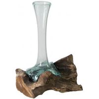 Decowood Glass D Round 20x30 cm ronde glazen vaas op boomstronk L decoratie - thumbnail