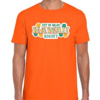 Hawaii shirt zomer t-shirt oranje met groene letters voor heren