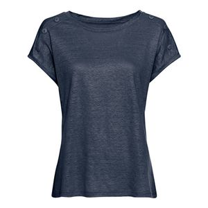 Linnen-jersey shirt met sierknopen op de mouw en ronde hals, nachtblauw Maat: 50