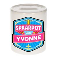 Kinder spaarpot met naam - Yvonne - keramiek - met dop - wit - Sparen - Spaargeld van Yvonne