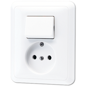 Jung CD500 combinatie wisselschakelaar en wandcontactdoos zonder randaarde wit